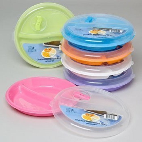 8.6in Microwave Divided Plates with Vented Lids (Set of 6 Color