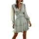 thumbnail image 2 of Lucakuins Vestido de cintura alta con cuello en V verde marino para mujer, minivestido corto con dobladillo con volantes, S/ M/ L/ XL Lucakuins moda, 2 of 5