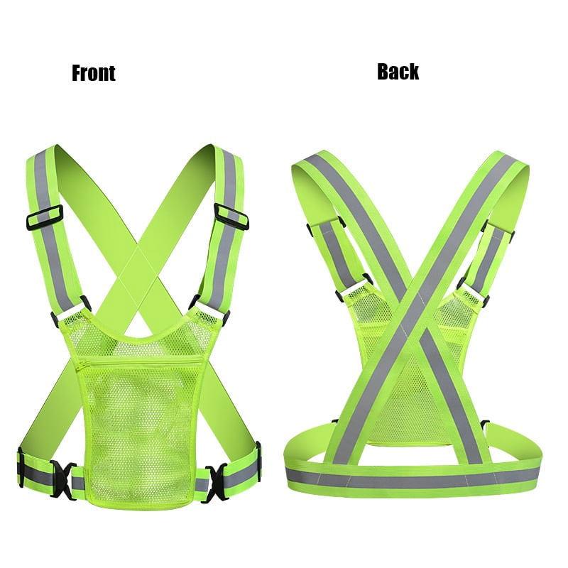 Reflective Safety Vest with Storage Pocket, Adjustable High Visibility Running Vest for Night Walking, Cycling, Hiking Outdoor Safety
