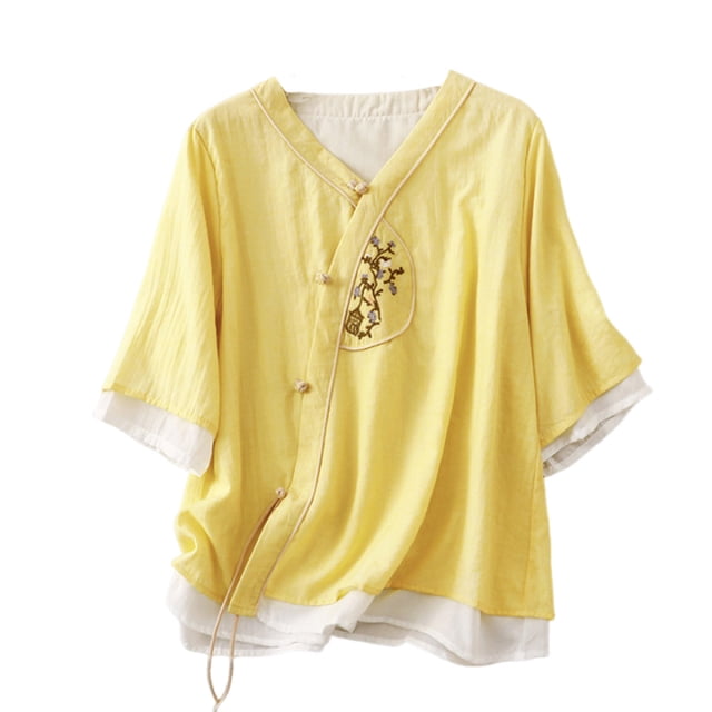Birdeem Womens V-Neck Button Printed Loose Shirt with Three Quarter Sleeves Top
