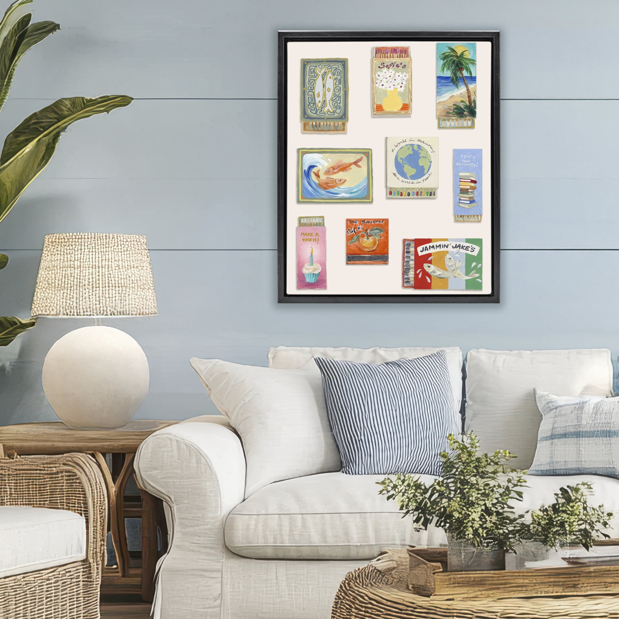 Stupell Industries World Matchbox Collection Black Framed Floater Canvas Wall Art, design by Lanie Loreth