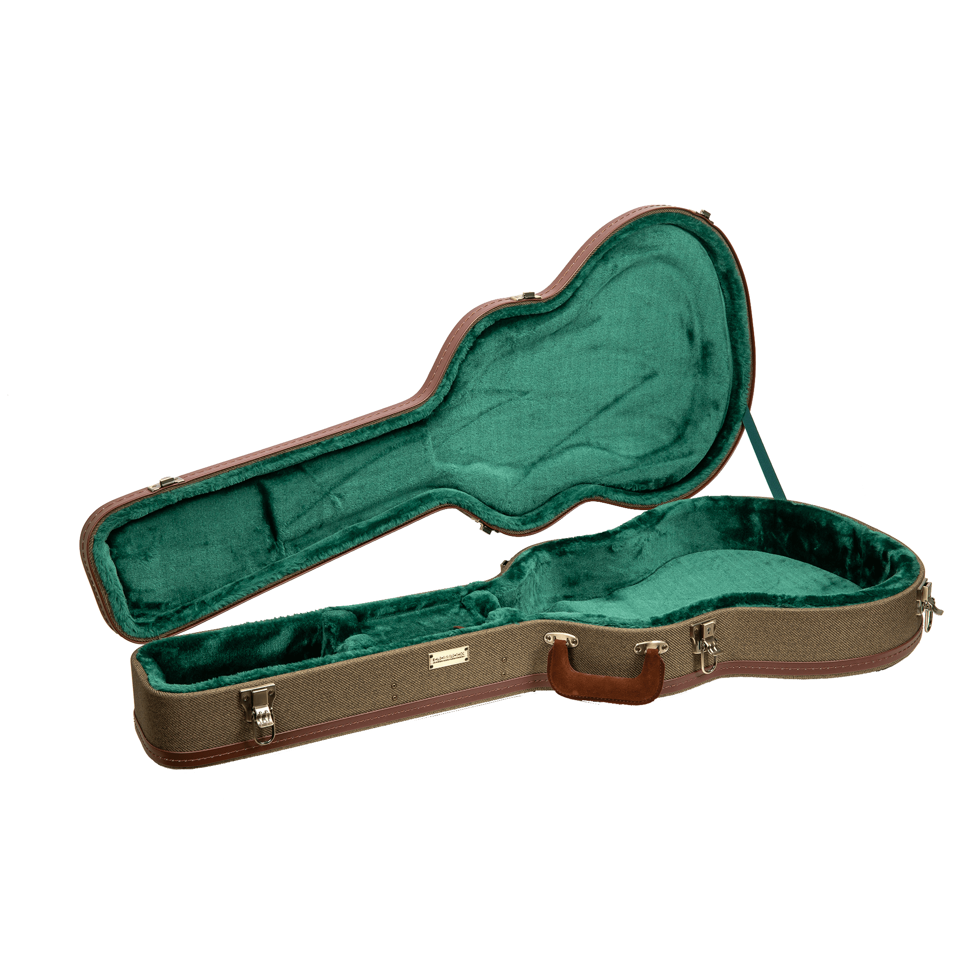 Crossrock Master Series-Wooden 335 Style 6-string Semi-Hollow Electric Guitar Case-Security Lock, Genuine Leather Handle, Reinforced Hardware, Metal Feet, Storage Space- Olive Green Tweed