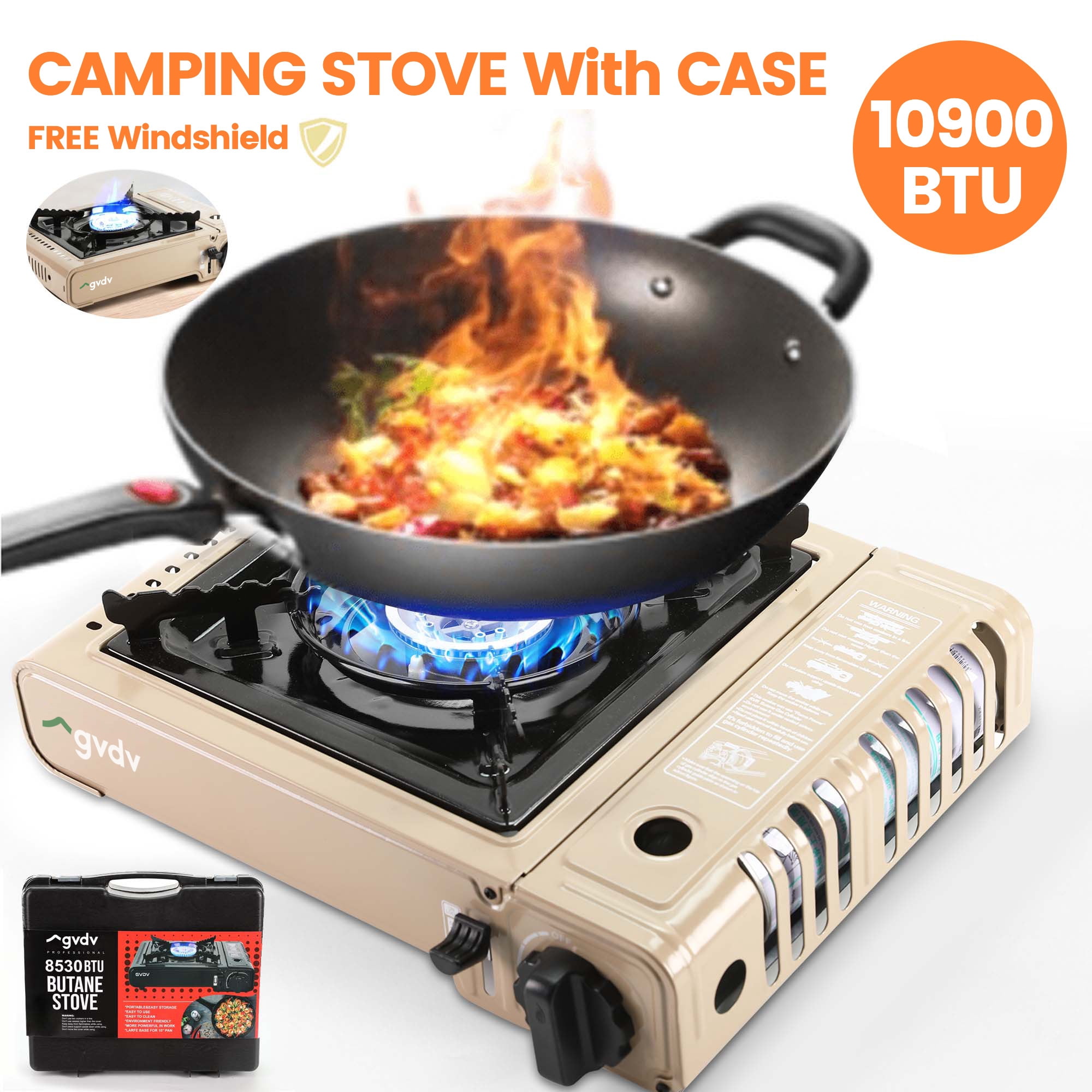 GVDV Portable Camping Stove, 1 Burner Butane Gas Stove with Updated Carrying Case