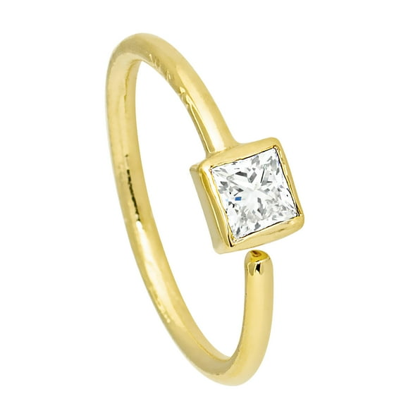 14K Yellow Gold Bezel Set 2mm Princess Cut Diamond Nose Hoop Ring, 8mm 0.06ctw Diamond Nostril Ring