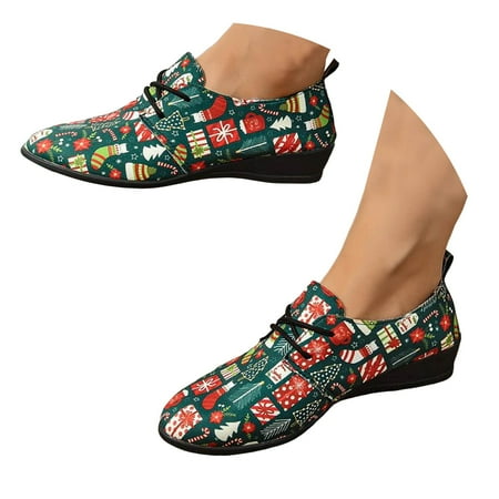 

Mepaouo Women s Slip on Casual Shoes Low Wedges Christmas Santa Walking Work Shoes for Gifts(Green 6)