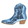 thumbnail image 2 of YDN Women Womens Sequins Closed Toe Ankle Booties Block Low Heel Side Zip Western Boots Sparkle Fall Weather Dress Shoes Size 5 Blue, 2 of 4