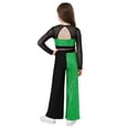 thumbnail image 2 of TiaoBug Kids Jazz Dance Outfit Sequin Mesh Long Sleeve Crop Top with Lyrical Performance Chiffon Pants Green 10, 2 of 6