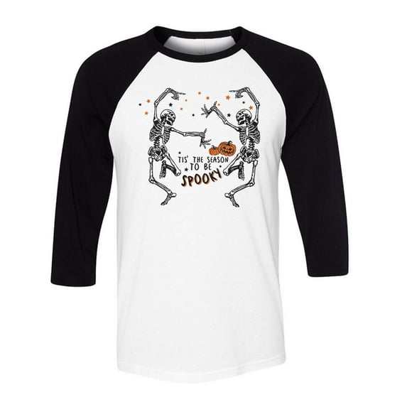 Spooky Tis the Season Three-Quarter Raglan Sleeve Baseball Shirt Unisex Medium White/Black