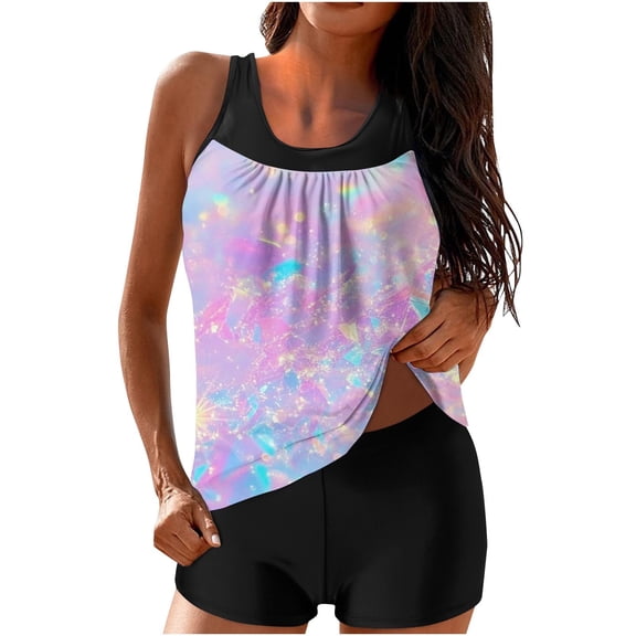 Two Piece Swimsuit for Women Tummy Control Bathing Suit Modest Tankini Top with Boyshorts Beach Vacation Clothes for Women