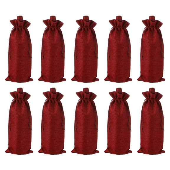 Uxcell 10 Pcs Burlap Wine Bags Wine Bottle Gift Bags with Drawstrings Liquor Bottle Covers for Wedding Burgundy