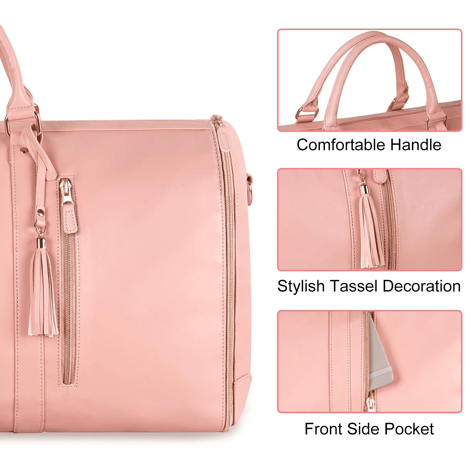 Convertible Travel Garment Bag, Carry On Garment Bag for Travel Convertible Leather Garment Duffle Bag Suit Bags for Women Men, 2 in 1 Hanging Dress Suitcase Business Travel Bag with Shoe Pouch, Pink