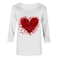 thumbnail image 4 of asdoklhq Love Heart Print T-Shirt Women Day Printed 3/4 Sleeve Crew Neck Fashion Pullover Tops T-Shirt White M, 4 of 5