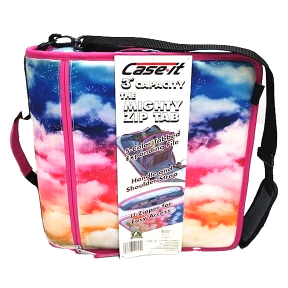 Case-it 3" Printed Nylon Ring Binder with Pockets - RAINBOW CLOUDS