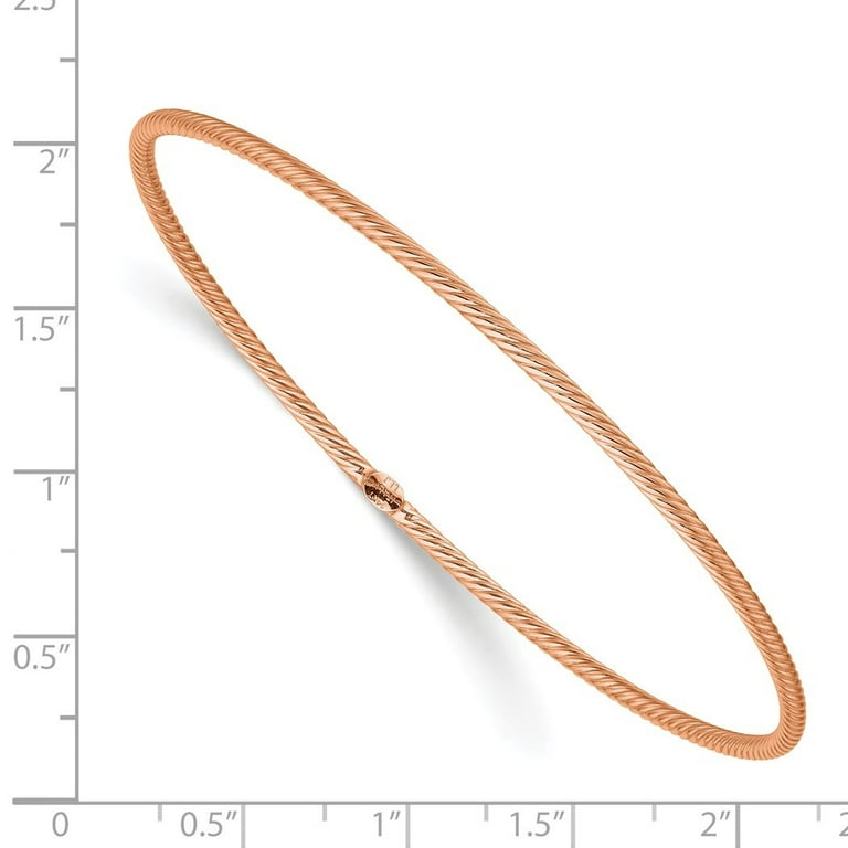 0.28mm 14k Rose Gold Polished Textured Slip on Cuff Stackable Bangle  Bracelet Jewelry Gifts for Women