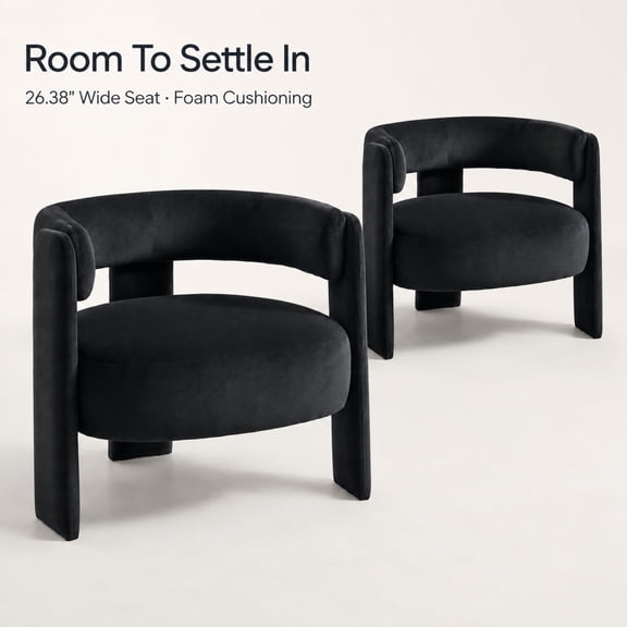 GOMYHOME Modern Velvet Accent Chairs, Wide Seat Lounge Armchairs, Black, Set of 2