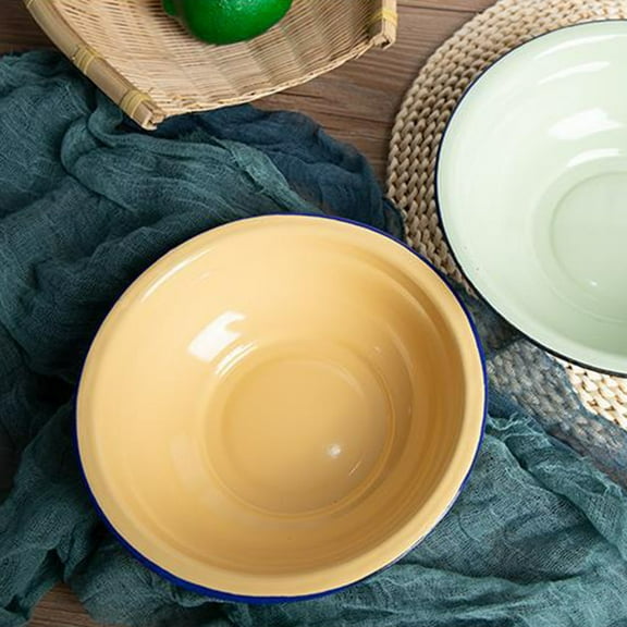 Happy Date Multi-Color Enamel Bowl- Thicken Deepening Basin Mixing Bowls- Chinese Traditional Salad Bowl- Vintage Vegetable Bowls Popcorn Bowl For Home Kitchen,1pc