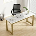 thumbnail image 2 of Tribesigns 63" Large Computer Desk, Modern Simple Style Study Writing Desk, White & Gold, 2 of 9