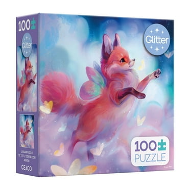 Ceaco Kids Deluxe 100 Piece Butterfox Glitter (Sarah Wong) Interlocking Jigsaw Puzzle