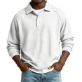 thumbnail image 2 of Knit Polo Shirts Mens Long Sleeve Casual Polo Sweaters Shirt Waffle Textured Collared Sweater White M, 2 of 7