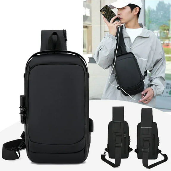Anti-Theft Men's Sling Crossbody Bag Chest Shoulder Messenger Backpack USB Port