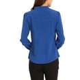 thumbnail image 3 of INSPIRE CHIC Women's Ruffled Trim Button Down Stand Collar Long Sleeve Blouse Top S Royal Blue, 3 of 6