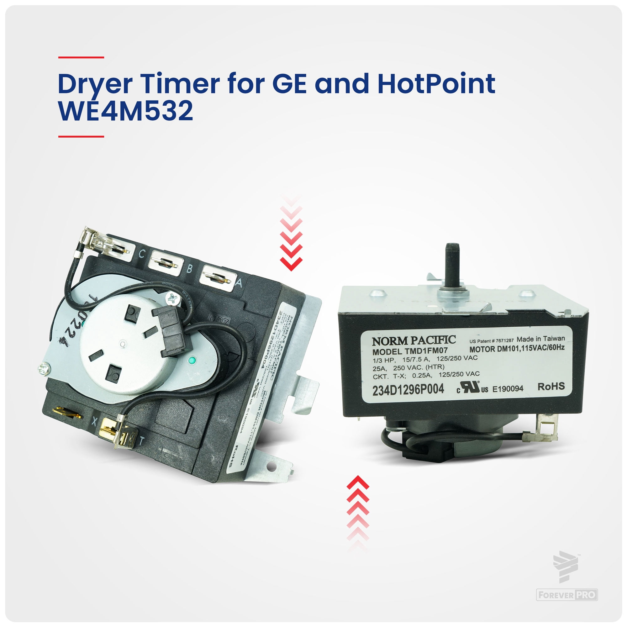 ForeverPRO WE4M532 Timer for GE Dryer WE04M0532 WE4M362 WE4M532-24PK