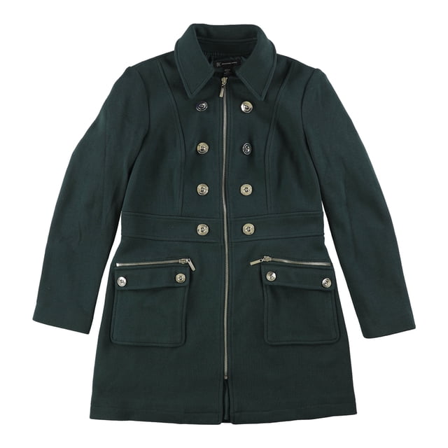 I.N.C Womens Button-Trim Coat, Green, X-Large