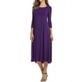 thumbnail image 3 of TWZH Women Casual Solid Color Crew Neck 3/4 Sleeve Big Swing Maxi Dress, 3 of 4
