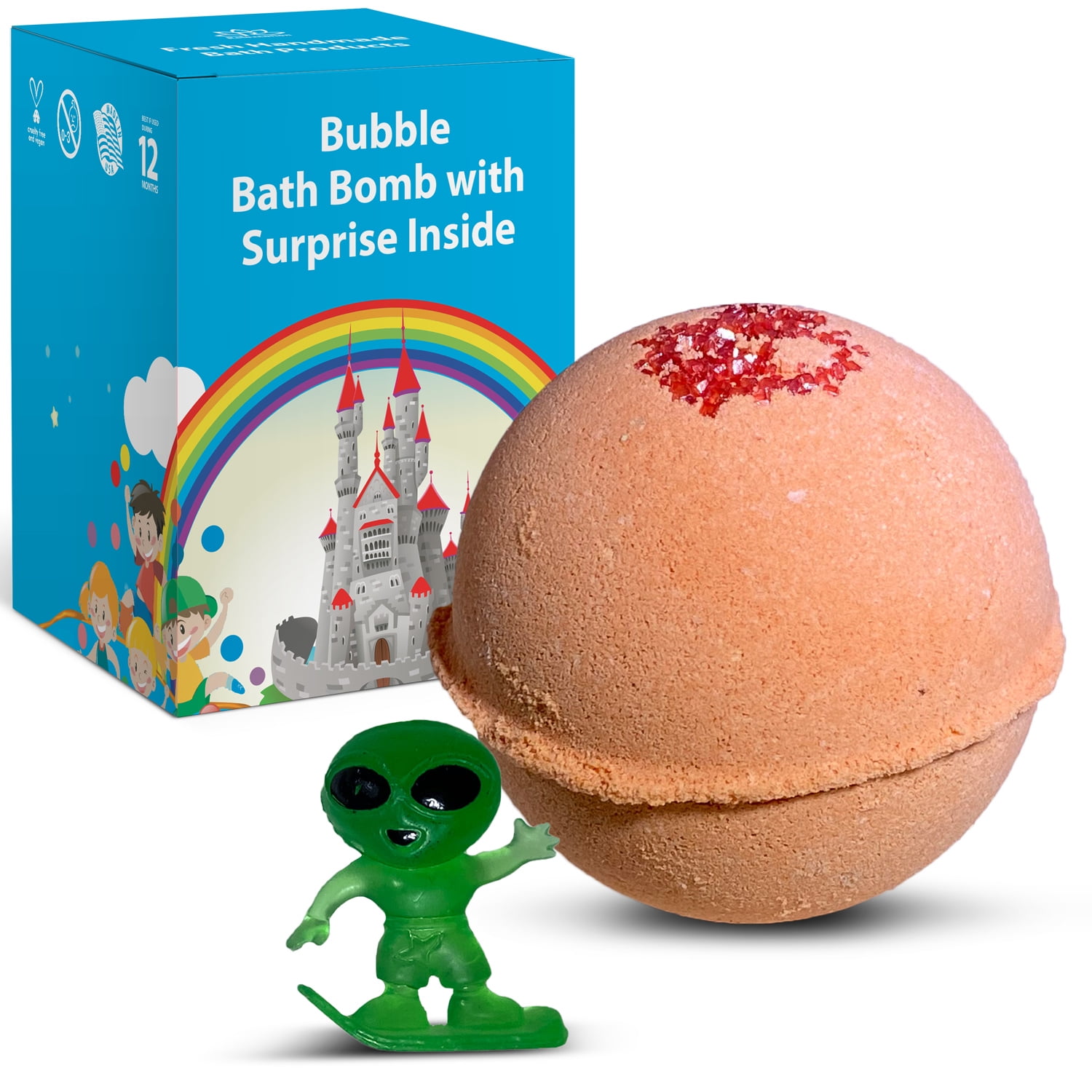 1 Bubble Bath Bomb for Kids with Surprise Toy Alien Inside - Natural Ingredients Safe for Sensitive Skin - Moisturizing Coconut and Olive Oils and Autumn Spice Aroma