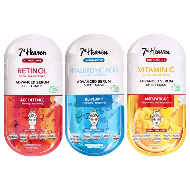 Set de mascarillas para el cuidado de la piel 7th Heaven Nutriactive para mujer, 3 unidades