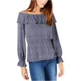 thumbnail image 2 of Michael Kors Womens Ruffle Pullover Blouse, Blue, Petite, PS, 2 of 2
