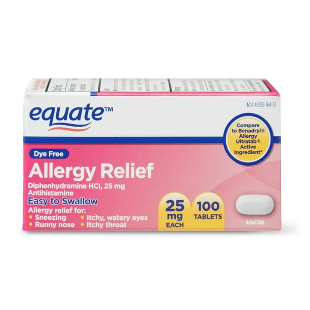 Equate Allergy Relief Tablets, 25 mg, 100 count