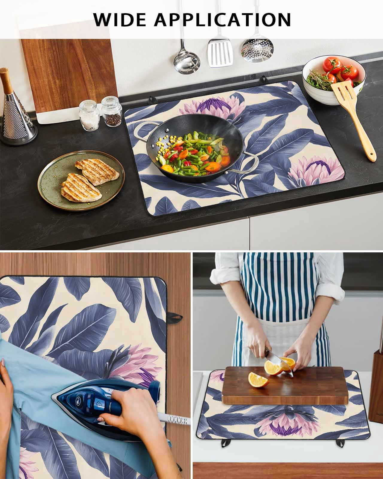 nqOlkjepod Large Induction Cooktop Protector Mat 24"x21", Blue Pink Purple Floral Stove Top Covers for Electric Stove, Oil Painted Botanical Art Stove Burner Cover Mats, Glass Top Stove Cover