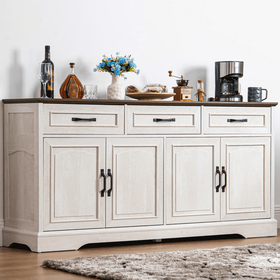 LIGHTINN 65.75" Large Farmhouse Buffet Sideboard with Door, Buffet Cabinet with Storage, with Drawers for Dining Room