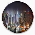 thumbnail image 1 of Lit NYC Manhattan Skyline - Cityscape Photo Throw Pillow - 20 Inches Round, 1 of 1