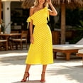thumbnail image 5 of Karymi One Shoulder Polka Dot Midi Dress, Tie Strap Off Shoulder Flowy Chiffon Long Dress, Summer Casual Party Vacation Dress Easter Dresses for Women 2026, 5 of 5
