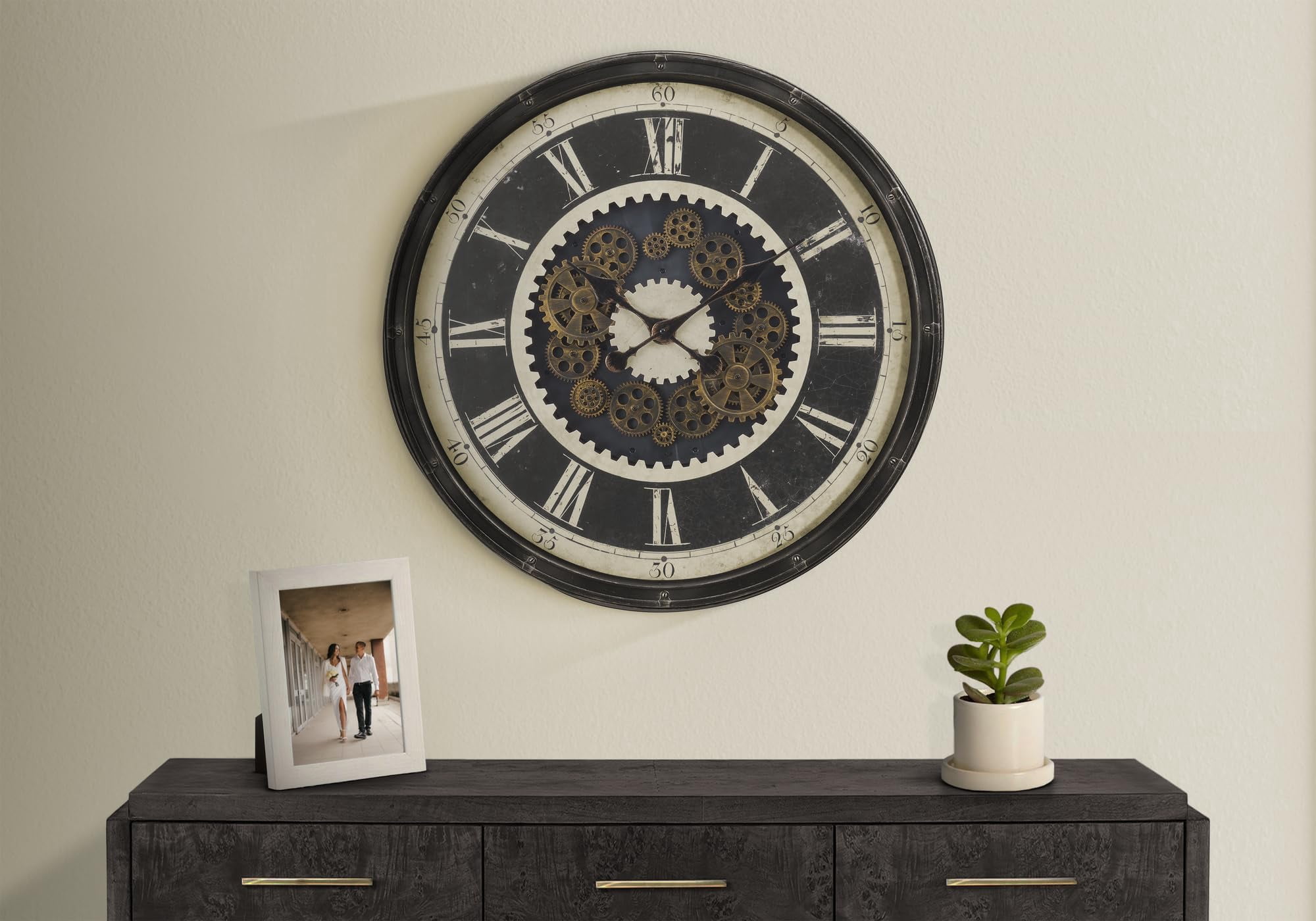 Clocks - 30" Round - Gear Mechanism - Large Oversized - Wall Clock - Brown