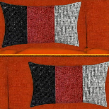 HomeRoots Set Of Two 20" X 12" Black Red And Grey Polyester Geometric Zippered Pillow