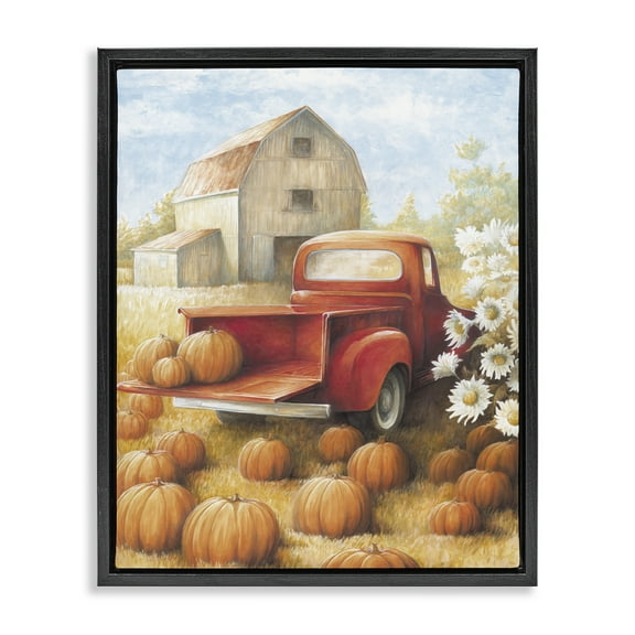 Stupell Industries Pumpkin Harvest Drop Off Landscape Painting Black Floater Framed Canvas Art Print Wall Art, 17 x 21