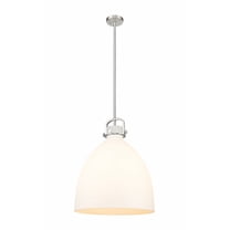 Innovations Lighting  Newton Bell - 1 Light 18" Stem Hung Pendant Satin Nickel/Matte White