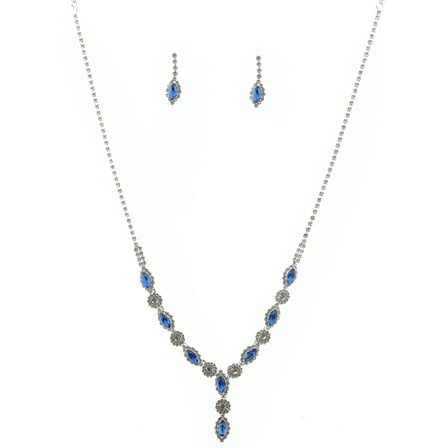 Fashion Jewelry Set Silver Plating Sapphire Rhinestone Necklace Earrings Set