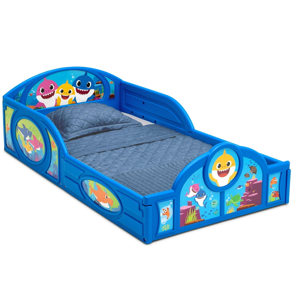 Baby Shark Plastic Sleep and Play Toddler Bed with Attached Guardrails