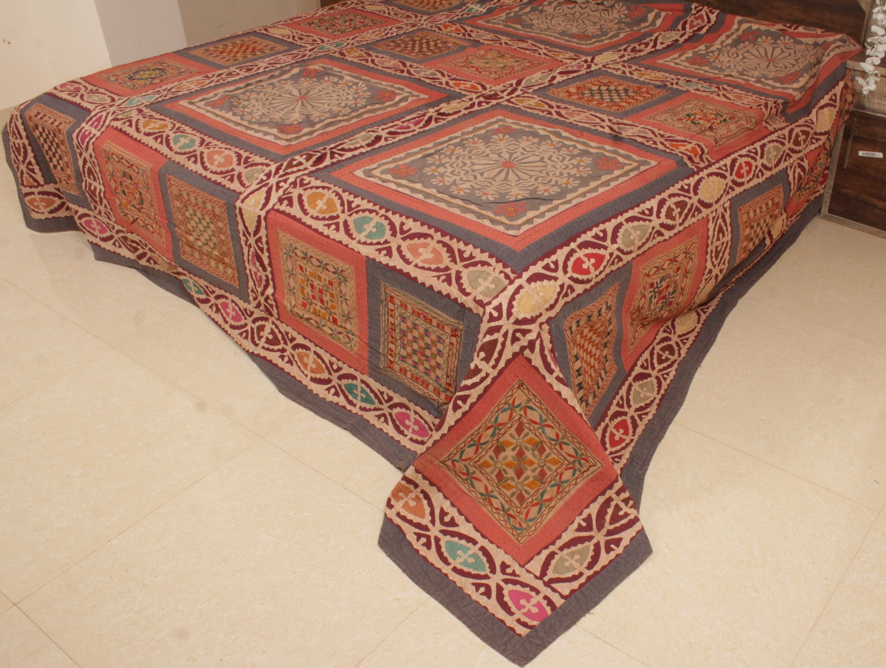 OzarkTextile Multicolor Patchwork Kantha Cotton Quilt, Breathable