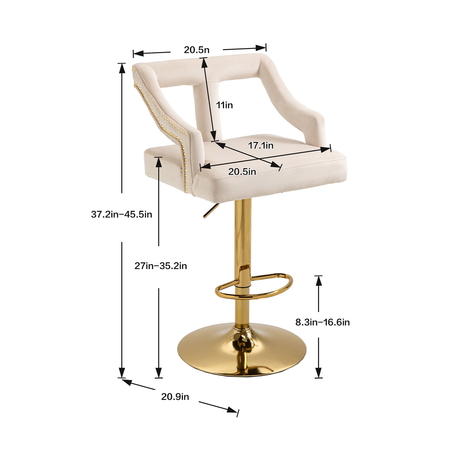 Kepooman Counter Height Bar Stools, Swivel Adjustable Barstools with Back, Set of 1, White Kepooman Counter Height Bar Stools, Swivel Adjustable Barstools with Back, Set of 1, White