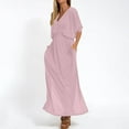 thumbnail image 6 of ITSAME Women's Maxi Dress, V-Neck Elastic Waist Short Sleeve Summer Casual Formal Long Dresses Pink M, 6 of 8