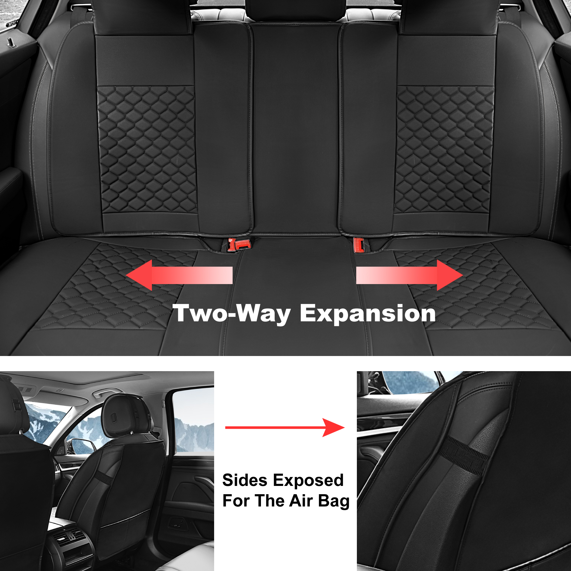 Elantrip Car Seat Cover Full Set Luxury Faux Leather with Diamond Quilted Design, Waterproof for Cars Trucks and Suvs Black