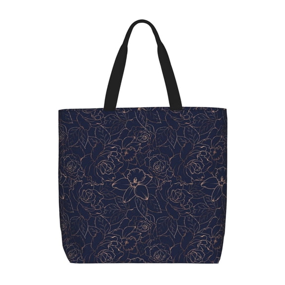 Defioc Navy Dark Blue Pattern Tote Bag for Women,Large Capacity Tote Bag with Zipper Casual Shoulder Handbags Shopping Bag