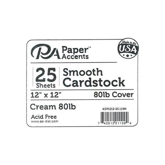 Paper Accents Cardstock 12"x 12" Smooth 80lb Cream 25pc