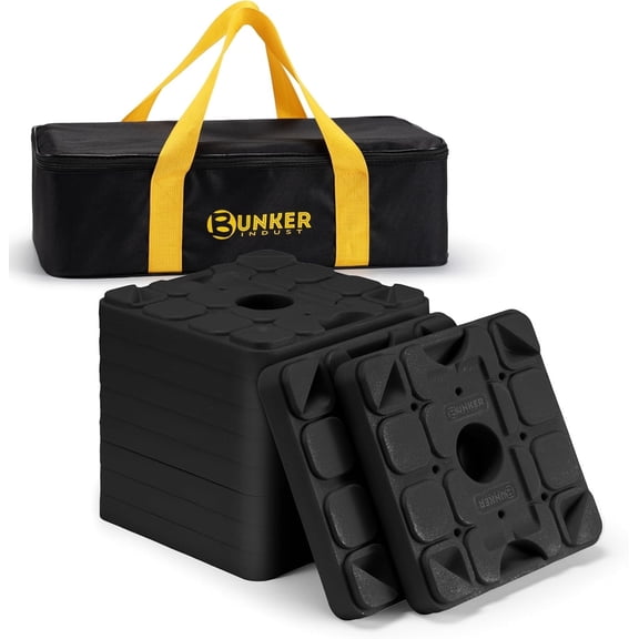 BUNKER INDUST RV Leveling Blocks/Stackable Jack Blocks, Interlocking Leveling Pads Wheels Stabilizer Blocks with Bag for Camper Trailer RVs, 10 Pack, Black
