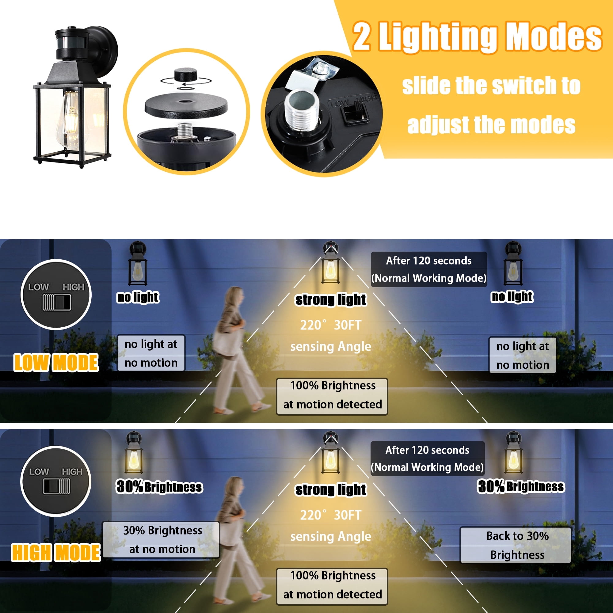 Outdoor Wall Lights Motion Sensor Black Waterproof Outdoor Porch Light For Front Door Garage Entryway Patio